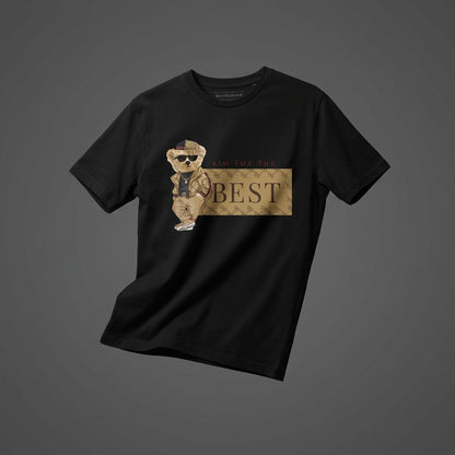 Aim For The Best Cool Teddy Bear Graphic T-Shirt - Black Unisex Premium Cotton Urban Streetwear Tee