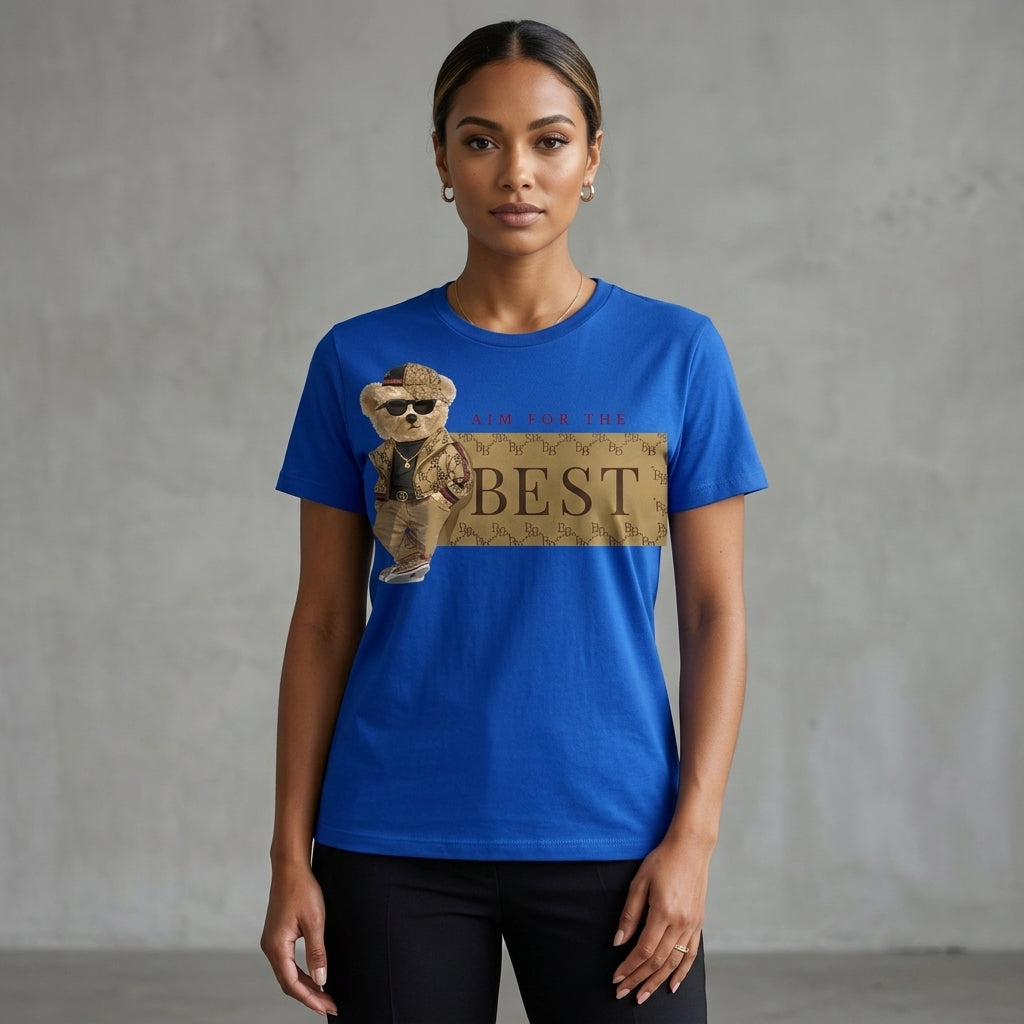 Aim For The Best Cool Teddy Bear Graphic T-Shirt - Black Unisex Premium Cotton Urban Streetwear Tee