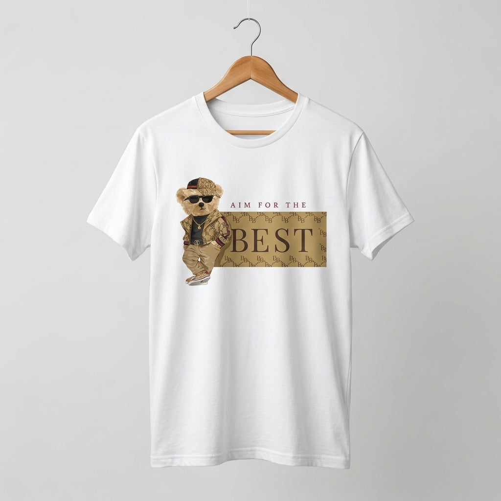 Aim For The Best Cool Teddy Bear Graphic T-Shirt - Black Unisex Premium Cotton Urban Streetwear Tee