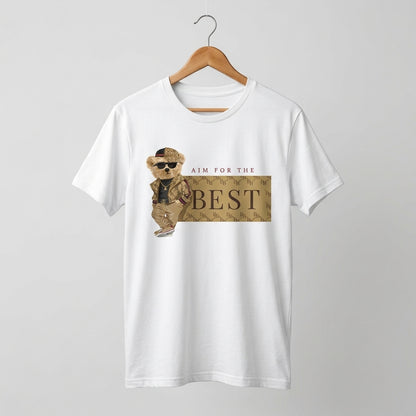 Aim For The Best Cool Teddy Bear Graphic T-Shirt - Black Unisex Premium Cotton Urban Streetwear Tee