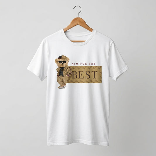 Aim For The Best Cool Teddy Bear Graphic T-Shirt - Black Blue & Black Unisex Premium Cotton Urban Streetwear Tee
