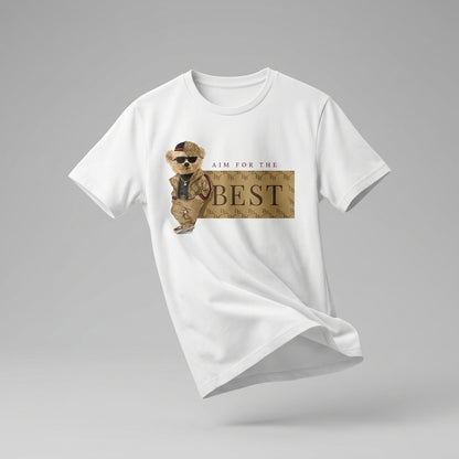 Aim For The Best Cool Teddy Bear Graphic T-Shirt - Black Unisex Premium Cotton Urban Streetwear Tee