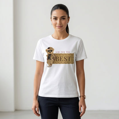 Aim For The Best Cool Teddy Bear Graphic T-Shirt - Black Unisex Premium Cotton Urban Streetwear Tee