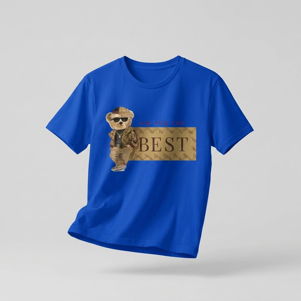 Aim For The Best Cool Teddy Bear Graphic T-Shirt - Black Unisex Premium Cotton Urban Streetwear Tee