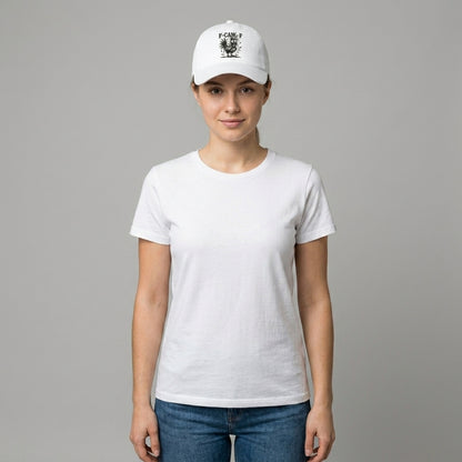 F-CAW-F Crazy Rooster Funny Graphic Baseball Cap - Sarcastic Humor Cap (White & Black)