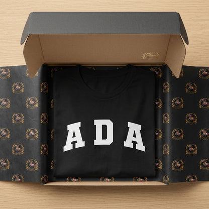 ADA College Varsity Typography Graphic T-Shirt - Premium Cotton Crew Neck Streetwear Tee in Black, Blue