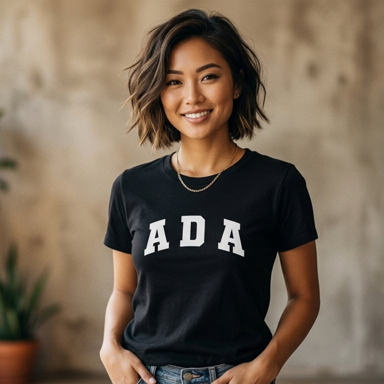 ADA College Varsity Typography Graphic T-Shirt - Premium Cotton Crew Neck Streetwear Tee in Black, Blue