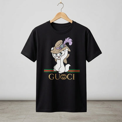 Cute Kitten in Luxury Monogram Hat Graphic T-Shirt - Stylish Parody Fashion Unisex Cotton Streetwear Tee
