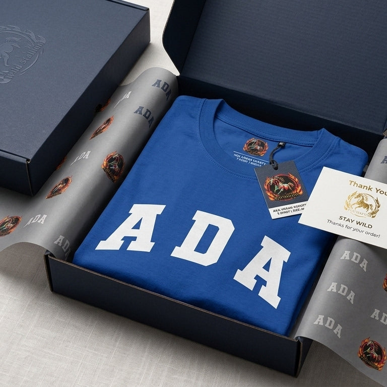 ADA College Varsity Typography Graphic T-Shirt - Premium Cotton Crew Neck Streetwear Tee in Black, Blue