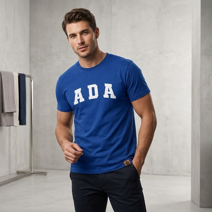ADA College Varsity Typography Graphic T-Shirt - Premium Cotton Crew Neck Streetwear Tee in Black, Blue