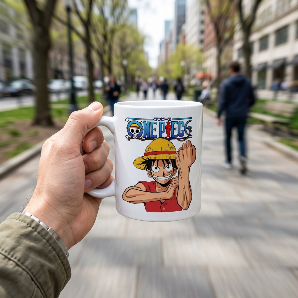 One Piece Monkey D. Luffy Ceramic Coffee Mug 11oz - Premium Anime Graphic Print Tea Cup, Straw Hat Pirate Drinkware for Anime Fans & Birthday Gift