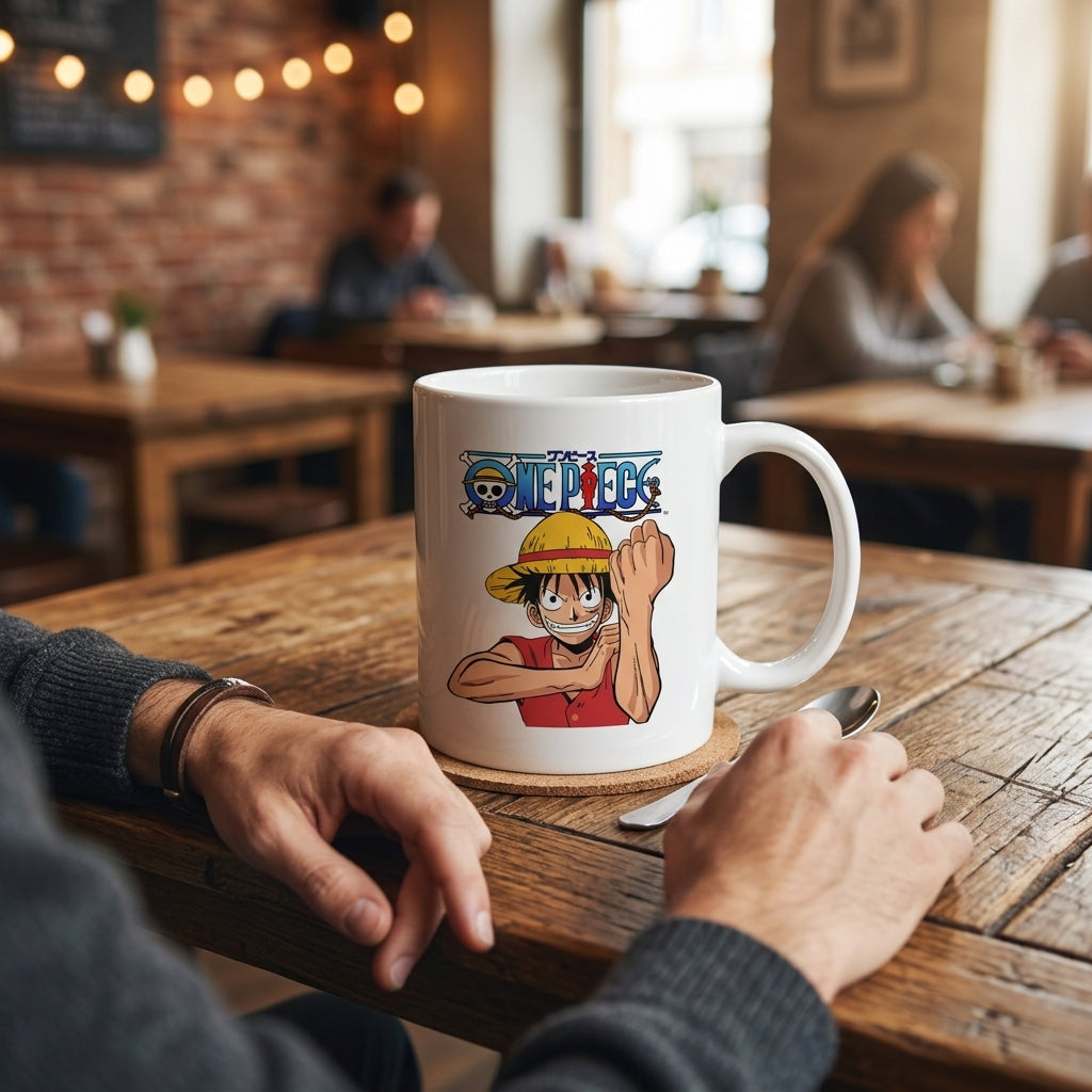 One Piece Monkey D. Luffy Ceramic Coffee Mug 11oz - Premium Anime Graphic Print Tea Cup, Straw Hat Pirate Drinkware for Anime Fans & Birthday Gift