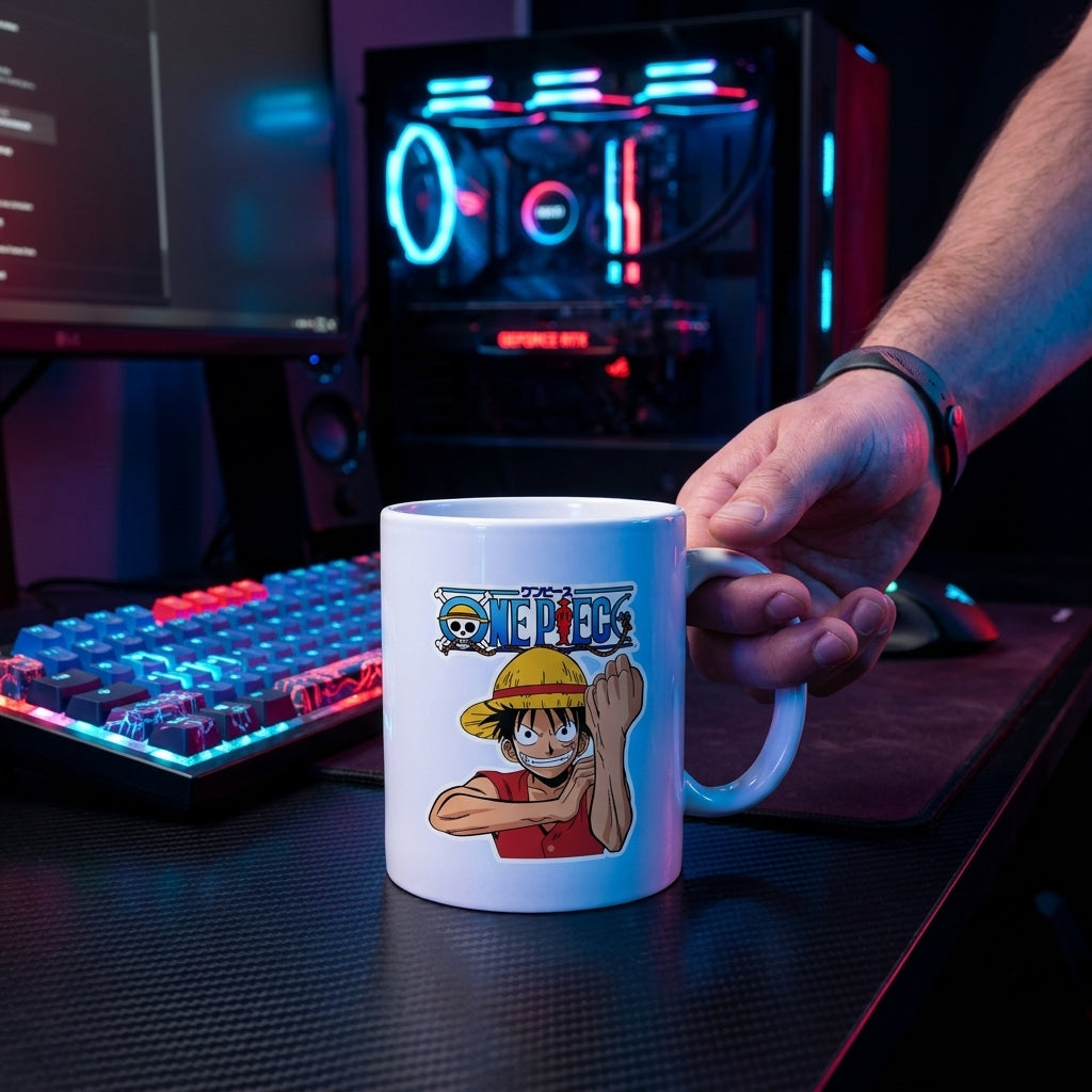 One Piece Monkey D. Luffy Ceramic Coffee Mug 11oz - Premium Anime Graphic Print Tea Cup, Straw Hat Pirate Drinkware for Anime Fans & Birthday Gift