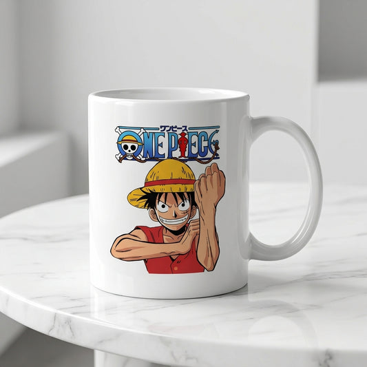 One Piece Monkey D. Luffy Classic Logo White Ceramic Cup - Anime Graphic Coffee Cup (11oz)