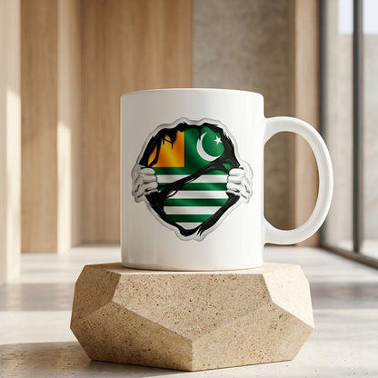 Kashmir Flag Inside Ripped Chest Superhero Graphic Ceramic Cup – High-Quality Printed Tea & Coffee Drinkware