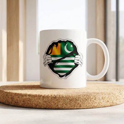 Kashmir Flag Inside Ripped Chest Superhero Graphic Ceramic Cup – High-Quality Printed Tea & Coffee Drinkware
