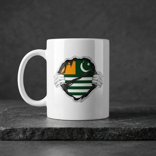 Kashmir Flag Inside Ripped Chest Superhero Graphic Ceramic Cup – High-Quality Printed Tea & Coffee Drinkware