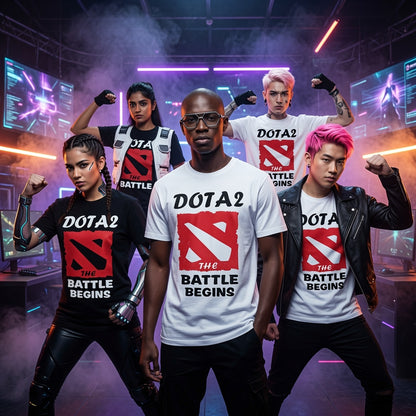 Dota 2 T-Shirt The Battle Begins Gaming Graphic Tee MOBA Gamer Gift Men's Black