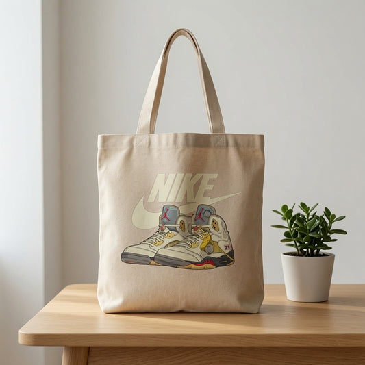 Vintage Off-White High-Top Sneaker Graphic Canvas Tote Bag - Classic Streetwear Shoulder Bag