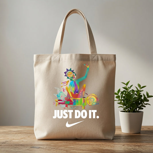 Psychedelic Rick Parody Canvas Tote Bag - Trippy Sci-Fi Art Handbag