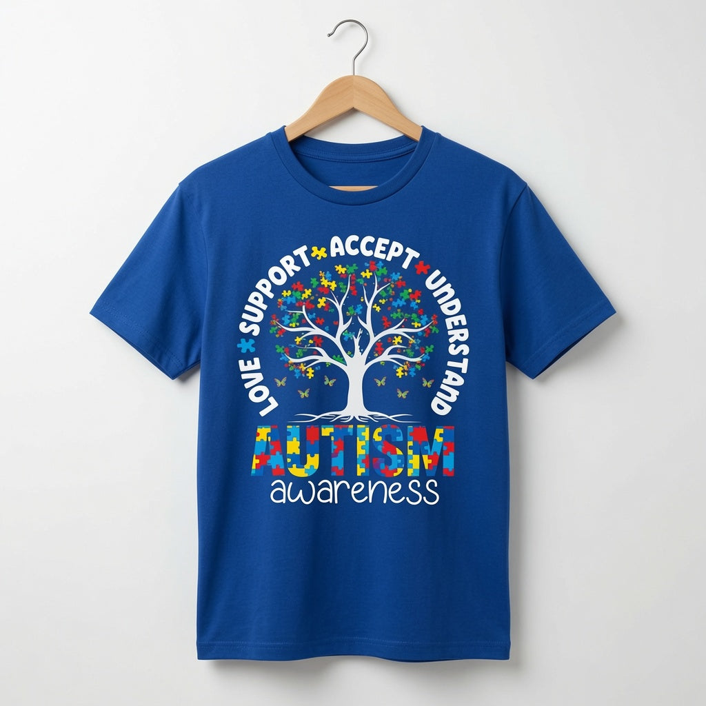 Autism Awareness Tree T-Shirt | Love Support Accept Understand Tee