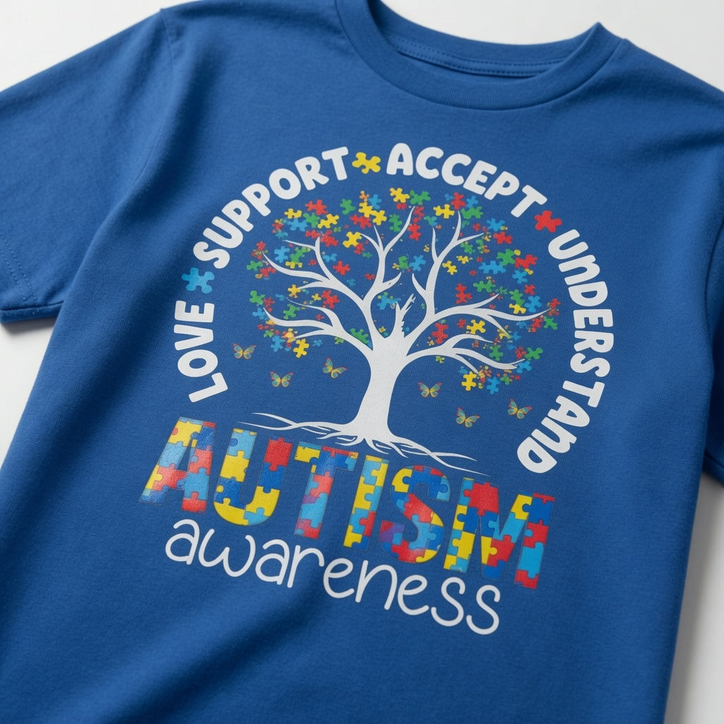 Autism Awareness Tree T-Shirt | Love Support Accept Understand Tee