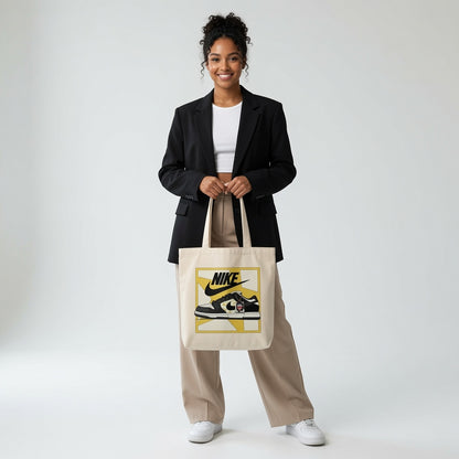 Black & Yellow Framed Sneaker Canvas Tote Bag - Graphic Low-Top Streetwear Shoulder Bag