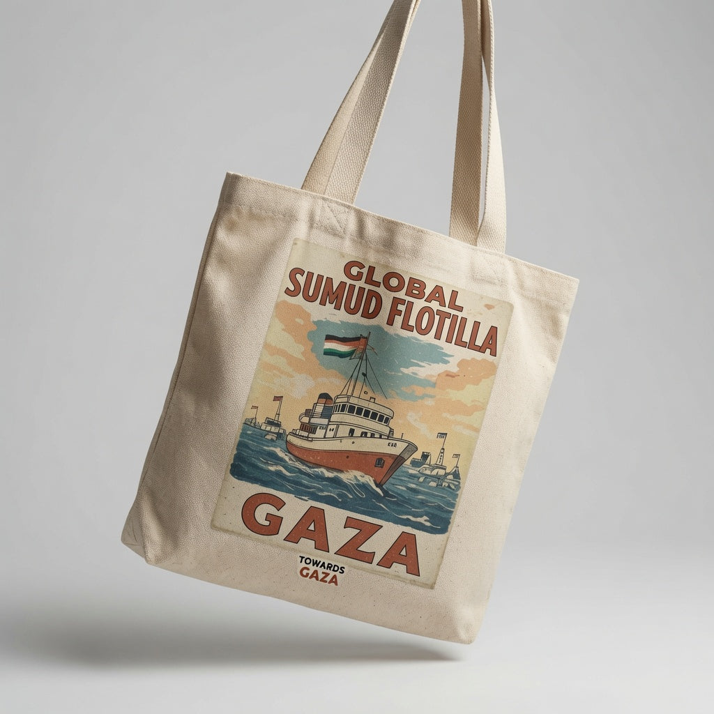 Global Sumud Flotilla Gaza Vintage Art Canvas Tote Bag - Retro Solidarity Handbag
