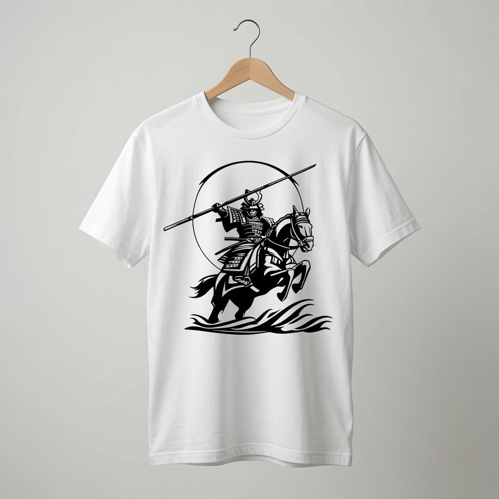 Samurai Horseback T-Shirt Japanese Warrior Graphic Tee White