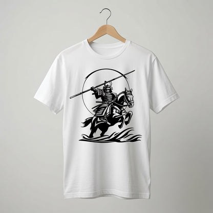 Samurai Horseback T-Shirt Japanese Warrior Graphic Tee White