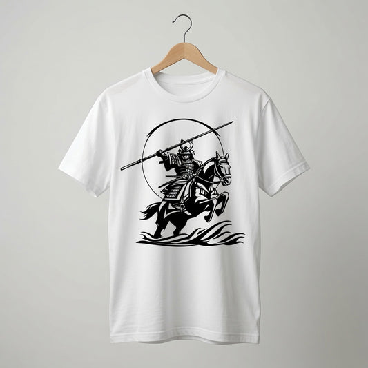 Samurai Horseback T-Shirt Japanese Warrior Graphic Tee White