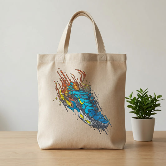Psychedelic Splash Sneaker Graphic Canvas Tote Bag - Abstract Colorful Streetwear Shoulder Bag