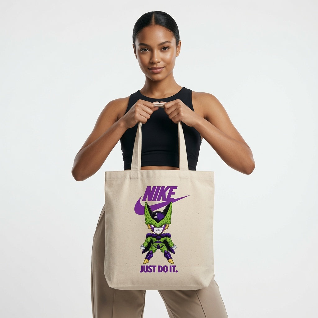 Chibi Perfect Cell Purple Nike Swoosh "Just Do It" Cotton Canvas Tote Bag
