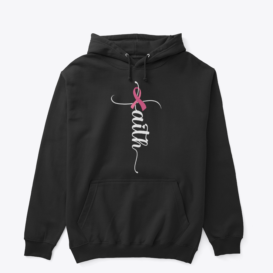 Breast Cancer Awareness Hoodie – Pink Ribbon Graphic Black Pullover