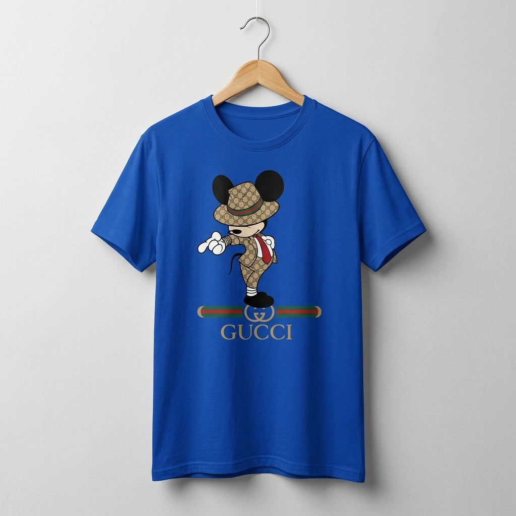 Mickey Mouse in Luxury Monogram Suit & Hat Graphic T-Shirt - White Unisex Cotton Fashion Parody Streetwear Tee