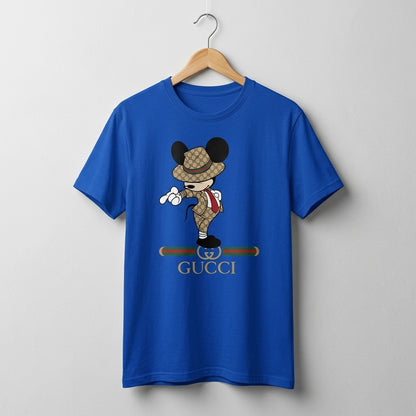 Mickey Mouse in Luxury Monogram Suit & Hat Graphic T-Shirt - White Unisex Cotton Fashion Parody Streetwear Tee
