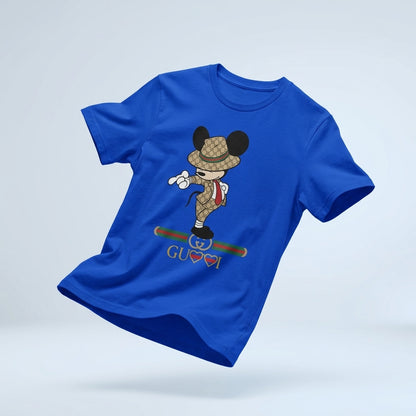 Mickey Mouse in Luxury Monogram Suit & Hat Graphic T-Shirt - White Unisex Cotton Fashion Parody Streetwear Tee