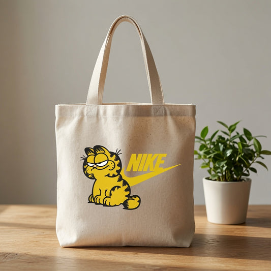 Lazy Cat Sportswear Parody Canvas Tote Bag - Retro Cartoon Graphic Handbag