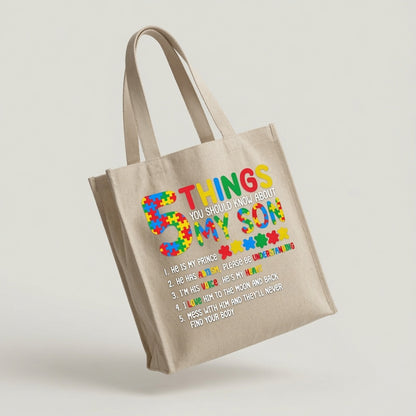 5 Things You Should Know About My Son Autism Awareness Canvas Tote Bag – Proud Autism Mom Tote