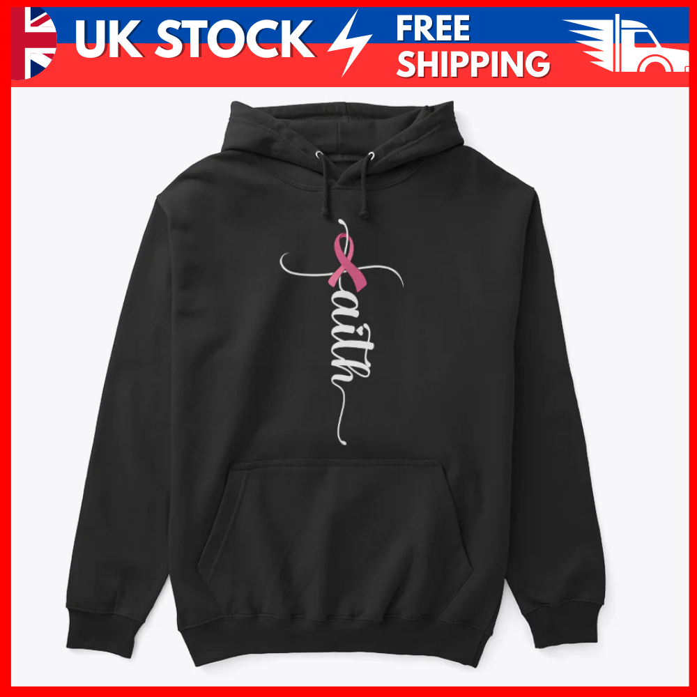 Breast Cancer Awareness Hoodie – Pink Ribbon Graphic Black Pullover