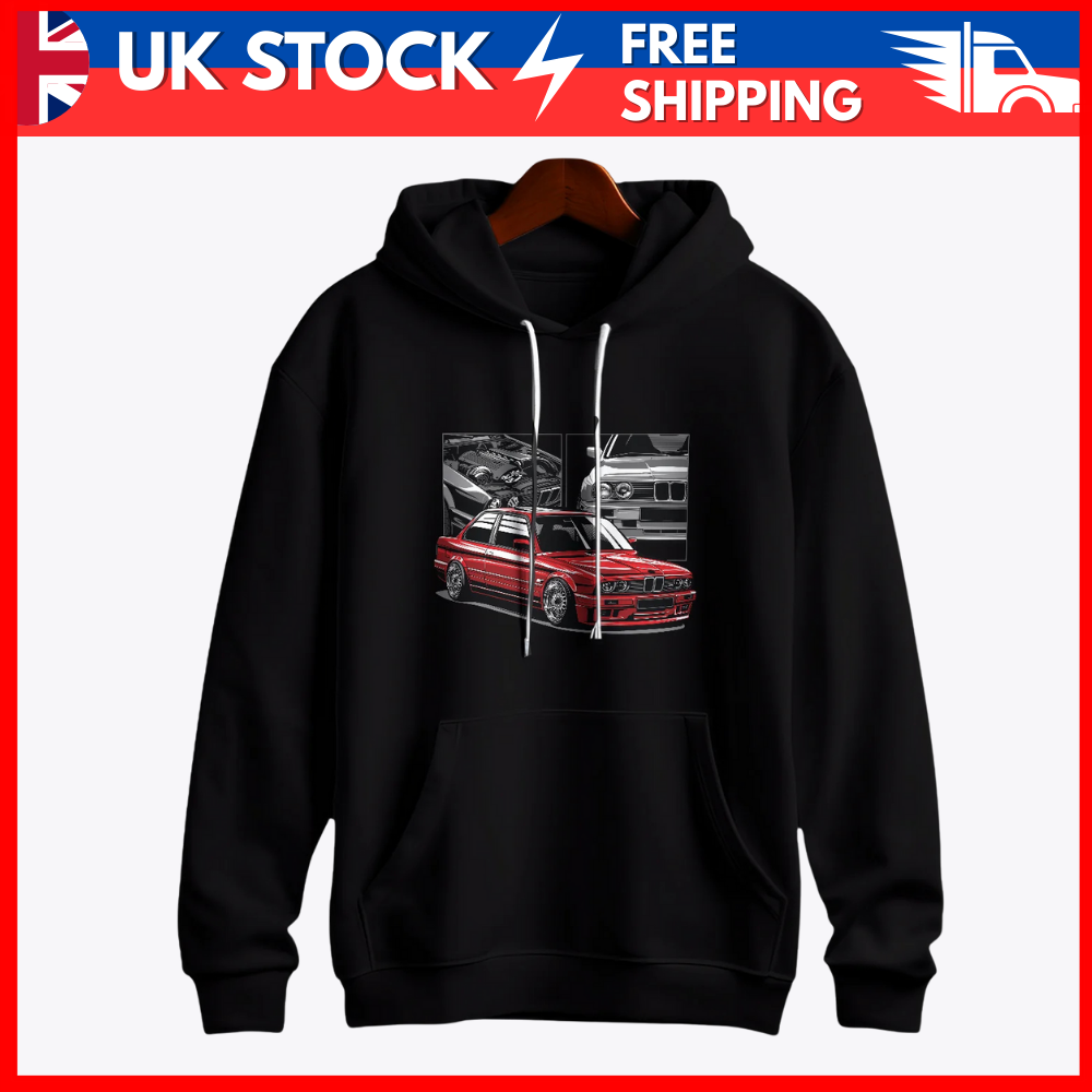 BMW E30 M3 Classic Red Car Black Hoodie