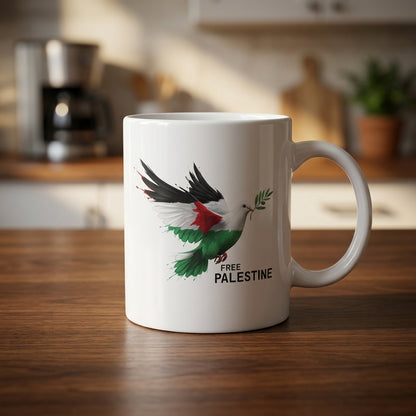 Free Palestine Peace Dove Graphic Ceramic Cup – High-Quality Printed Tea & Coffee Drinkware
