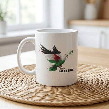 Free Palestine Peace Dove Graphic Ceramic Cup – High-Quality Printed Tea & Coffee Drinkware