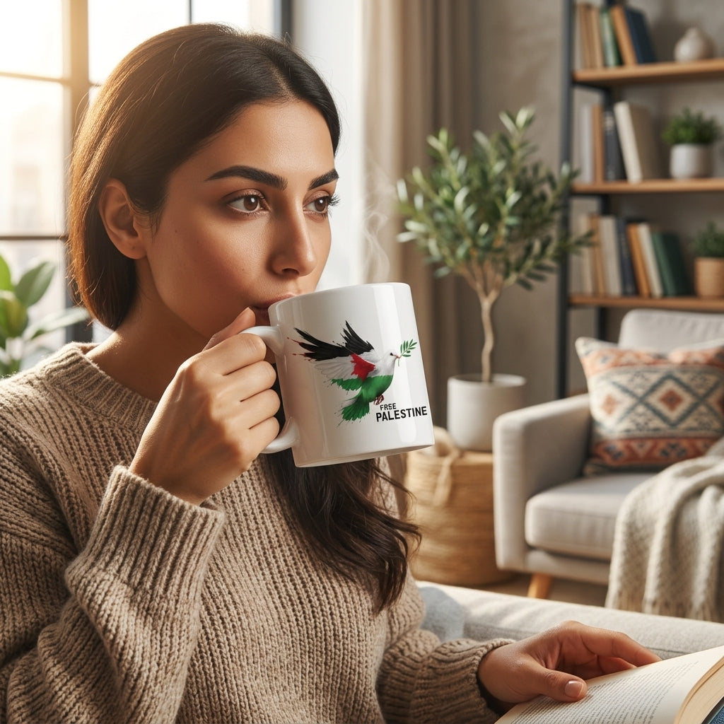 Free Palestine Peace Dove Graphic Ceramic Cup – High-Quality Printed Tea & Coffee Drinkware