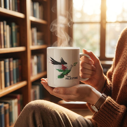 Free Palestine Peace Dove Graphic Ceramic Cup – High-Quality Printed Tea & Coffee Drinkware