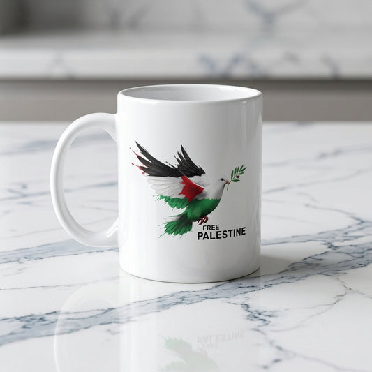 Free Palestine Peace Dove Graphic Ceramic Cup – High-Quality Printed Tea & Coffee Drinkware