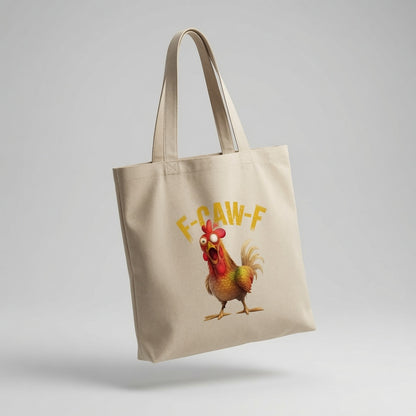 Funny Chicken "F-CAW-F" Graphic Cotton Canvas Tote Bag