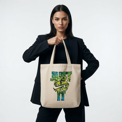 Shattered Glass Just Do It Typography Canvas Tote Bag - Green & Blue Mosaic Streetwear Shoulder Bag