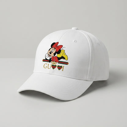 Minnie Mouse Designer Heart Graphic Baseball Cap - Luxury Cartoon Cap (White)