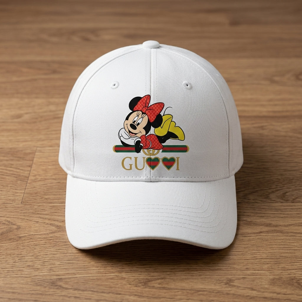 Minnie Mouse Designer Heart Graphic Baseball Cap - Luxury Cartoon Cap (White)